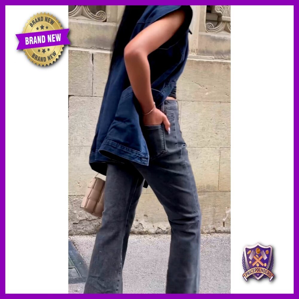 Oversized Denim Vest Sleeveless Button Down Utility Lapel Casual Vintage - Picture 7 of 7